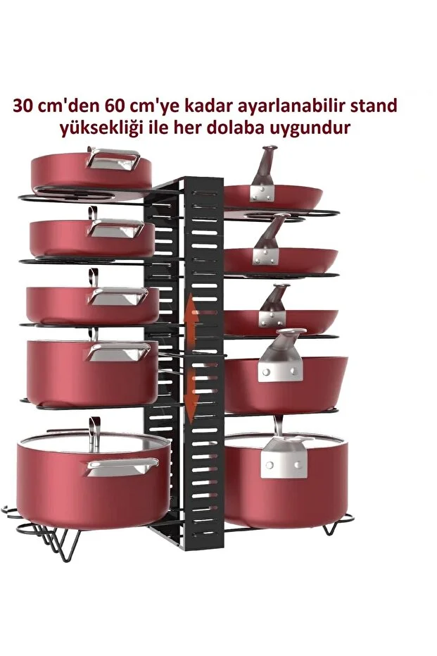 Tencere Ve Tava Düzenleyici Dolap Içi-dışı 10 Katlı Yükseklik Ayarlanabilir Raf 6 Farklı Kullanım